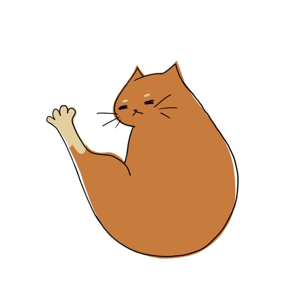 Doodle of a cat doing the "turkey leg" pose. 