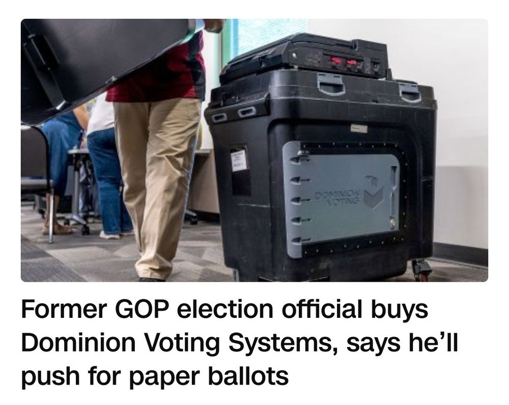 CNN website article headline that reads "Former GOP election official buys Dominion Voting Systems, says he'll push for paper ballots"