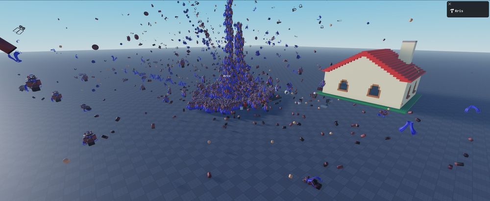 Kris's game on roblox he's making. He cloned my avatar too much and it exploded. Absolute peak