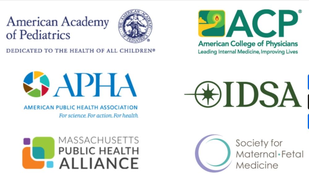 Logos of the 6 societies including AAP, ACP, APHA & IDSA