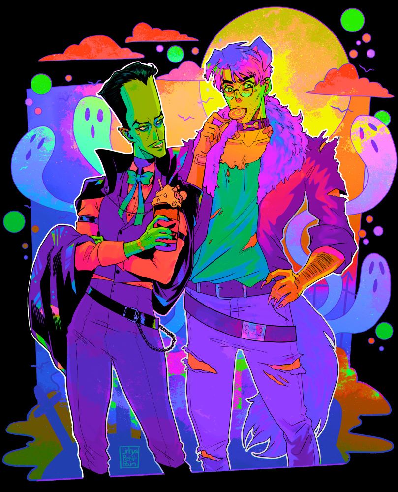 Samuel Sterns (the Leader) as a vampire and Bruce Banner as a werewolf