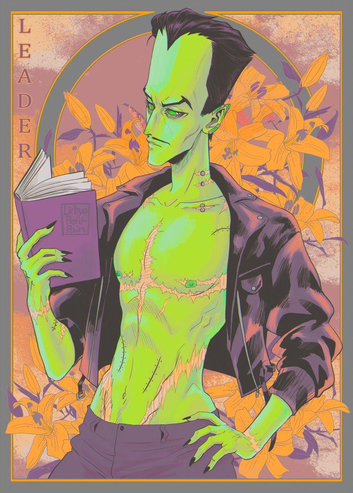 Samuel Sterns (the Leader from Incredible Hulk) reading a book shirtless