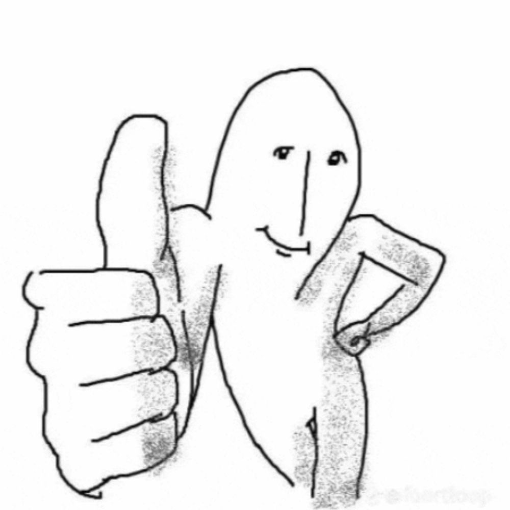 a black and white drawing of a person giving a thumbs up sign .