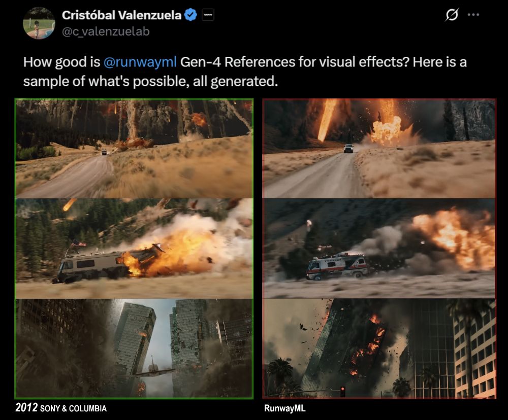 Side by side images showing how RunwayML directly copied frames from 2012 with their AI.