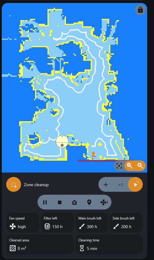 as screenshot of the vacuum card on my home assistant dashboard