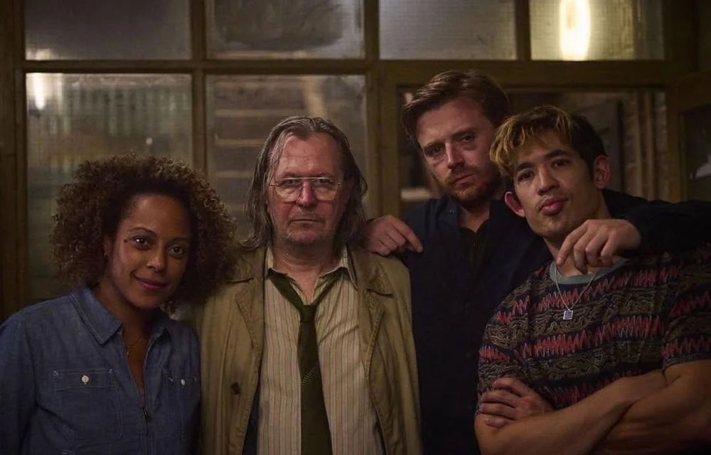 MI5 agents assigned to a punishment detail - Louisa Guy, Jackson Lamb, River Cartwright and Roddy Ho. Slow Horses (2022)