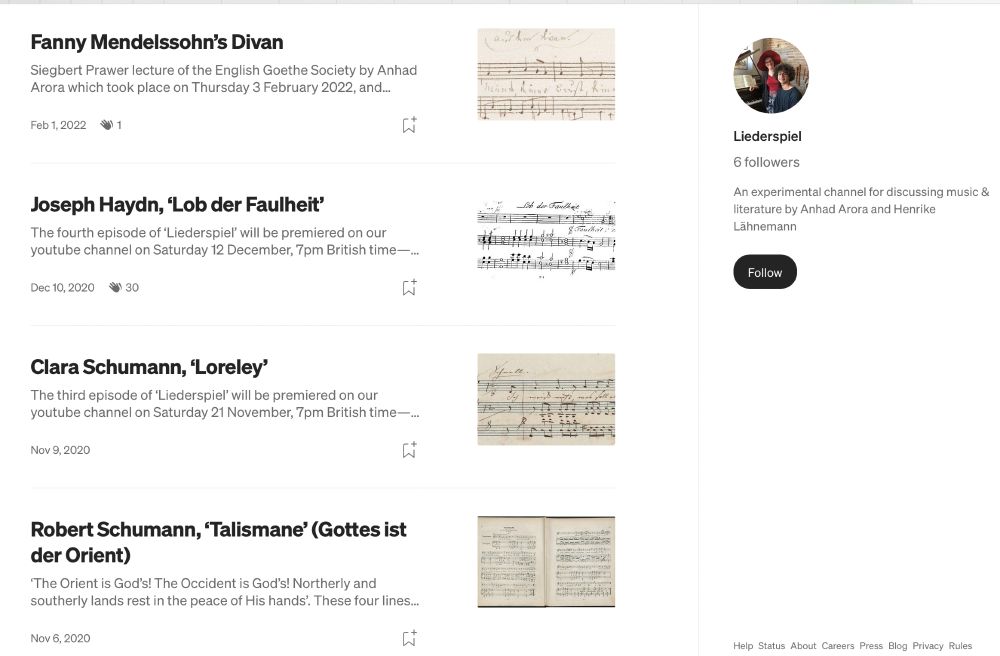 Screenshot with thumbnails of music manuscripts and two people next to a grand piano as vignette