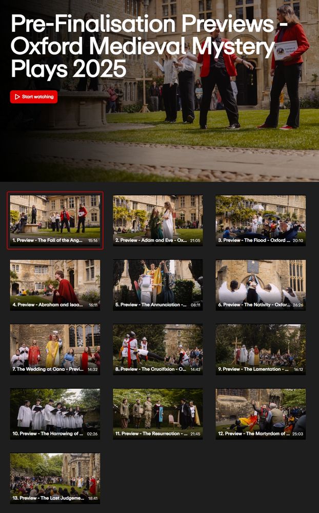 Screenshot of film thumbnails showing many people dressed up in medievalish costumes, including angels and devils