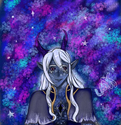 Art of Aaravos from The Dragon Prince Mystery of Arravos, surrounded by starlight and the skies with stars from other startouch elves