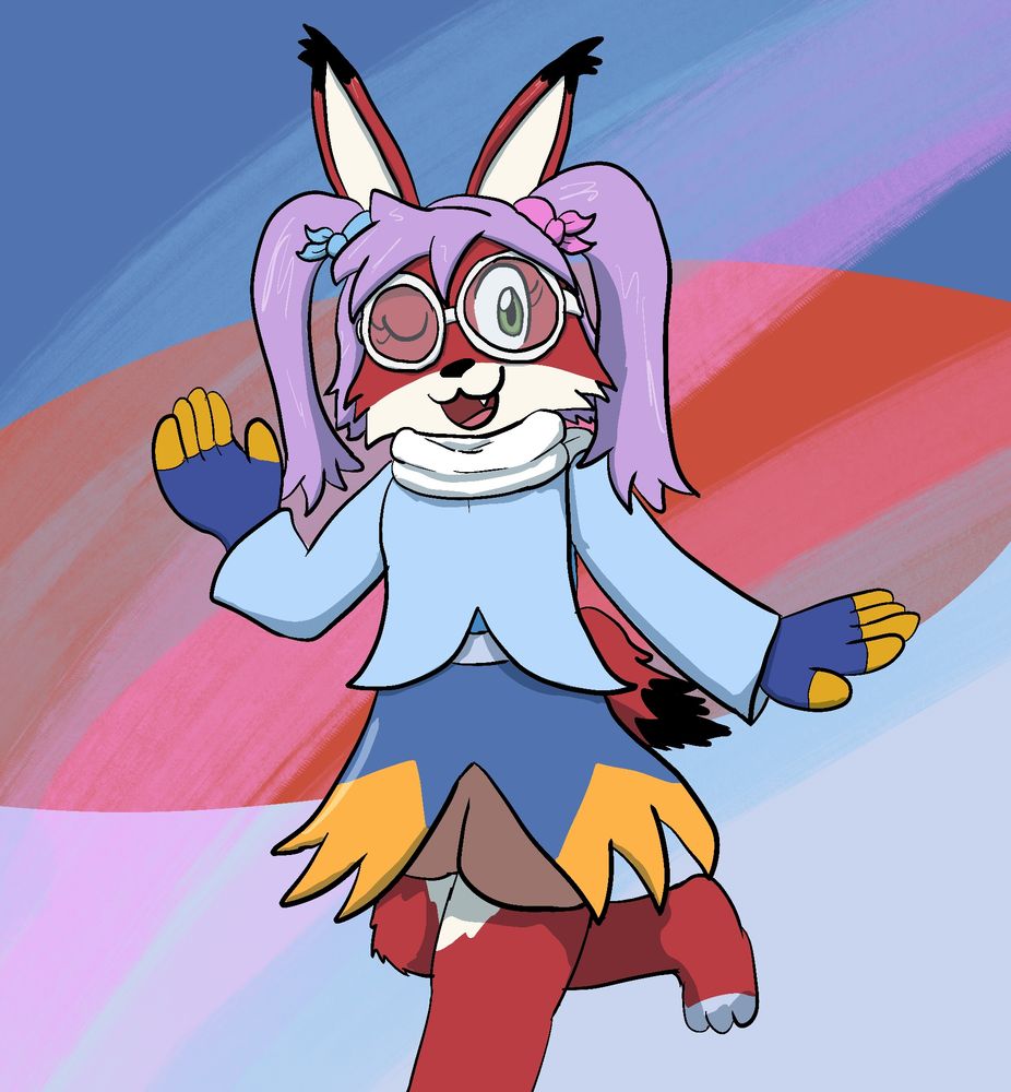 A red and white cute lynx girl wearing a Bildit and Handicoot inspired outfit!
