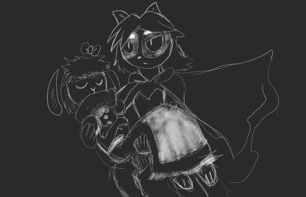 A bunny is carried off by a sugar glider, the sugar glider's scarf wrapped on the bunny.