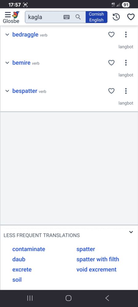 Additional translations of kagla from Glosbe: bedraggle, bemire, bespatter.