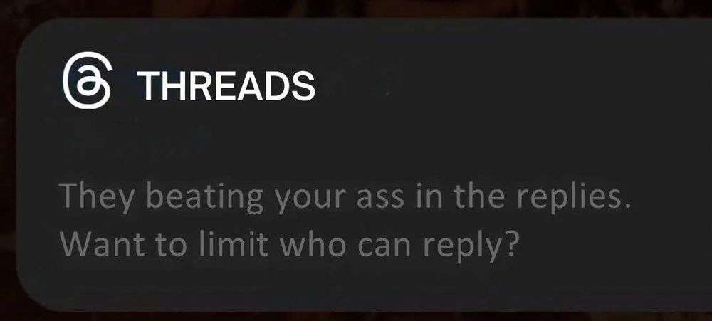 Photo by Durrell Randle on November 24, 2025. May be a Twitter screenshot of text that says 'ලි THREADS They Theybeatingyour Theybeatingyoursinthereples our assinthereplies. in ther beating Want Wanttolimitwho limitwhocanreply? who canreply limit'.