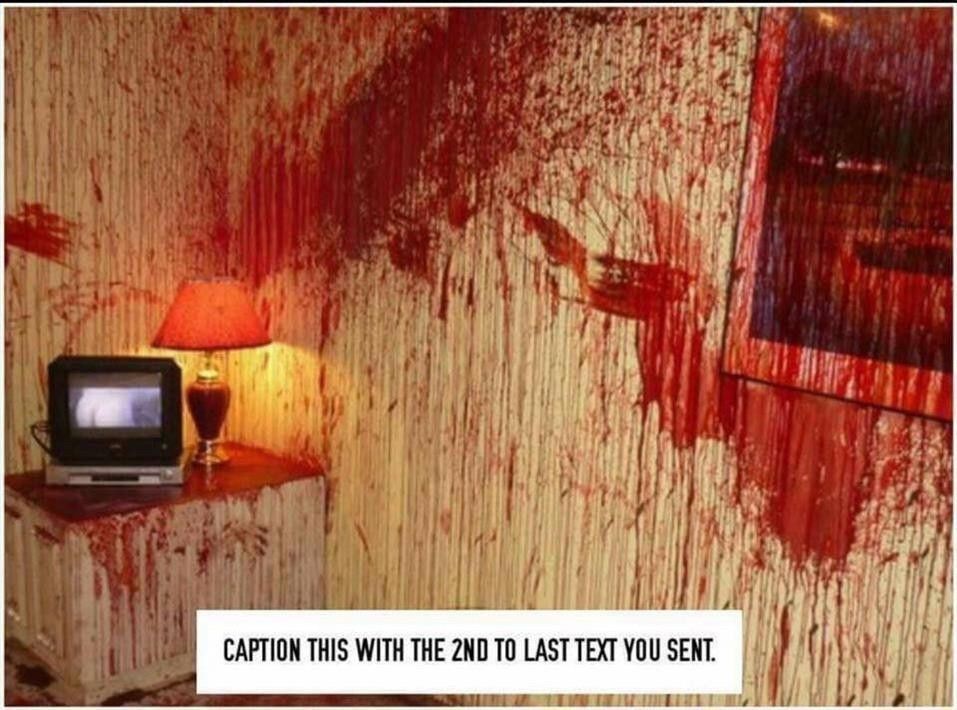 A room with red splattered on the walls.