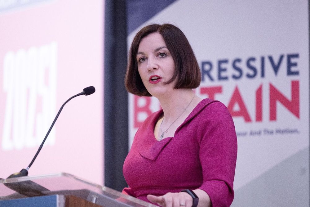 Photograph shows Rt Hon Bridget Phillipson MP, Secretary of State for Education, speaking at the Progressive Britain conference, central London, May 2025.