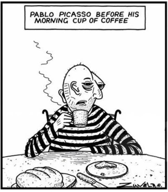 Pablo Picasso Before His Morning Cup Of Coffee is a drawing by Tony Zuvela.