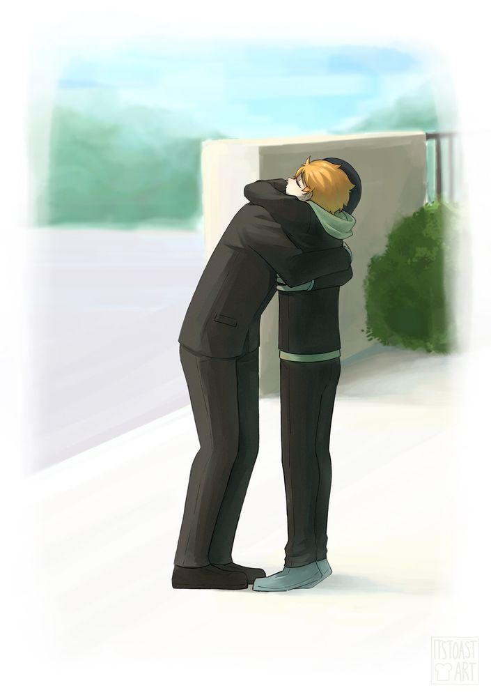 #art - haikyuu - kageyama and hinata hugging each other tightly 