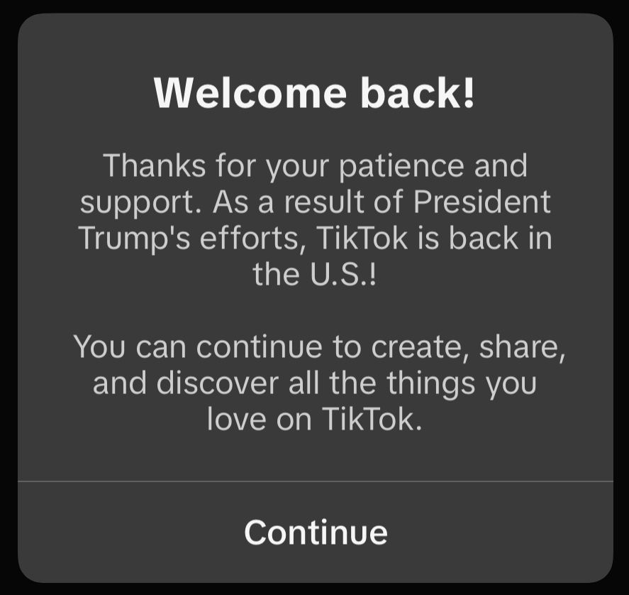 note from tiktok saying "welcome back!"