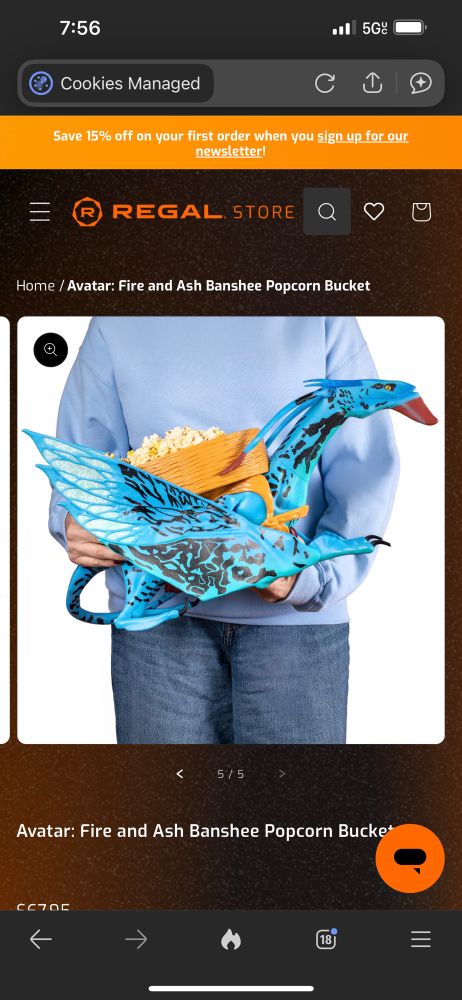 Absolutely massive popcorn bucket that’s a banshee you have to hold with two hands and has a tiny bowl on his back 