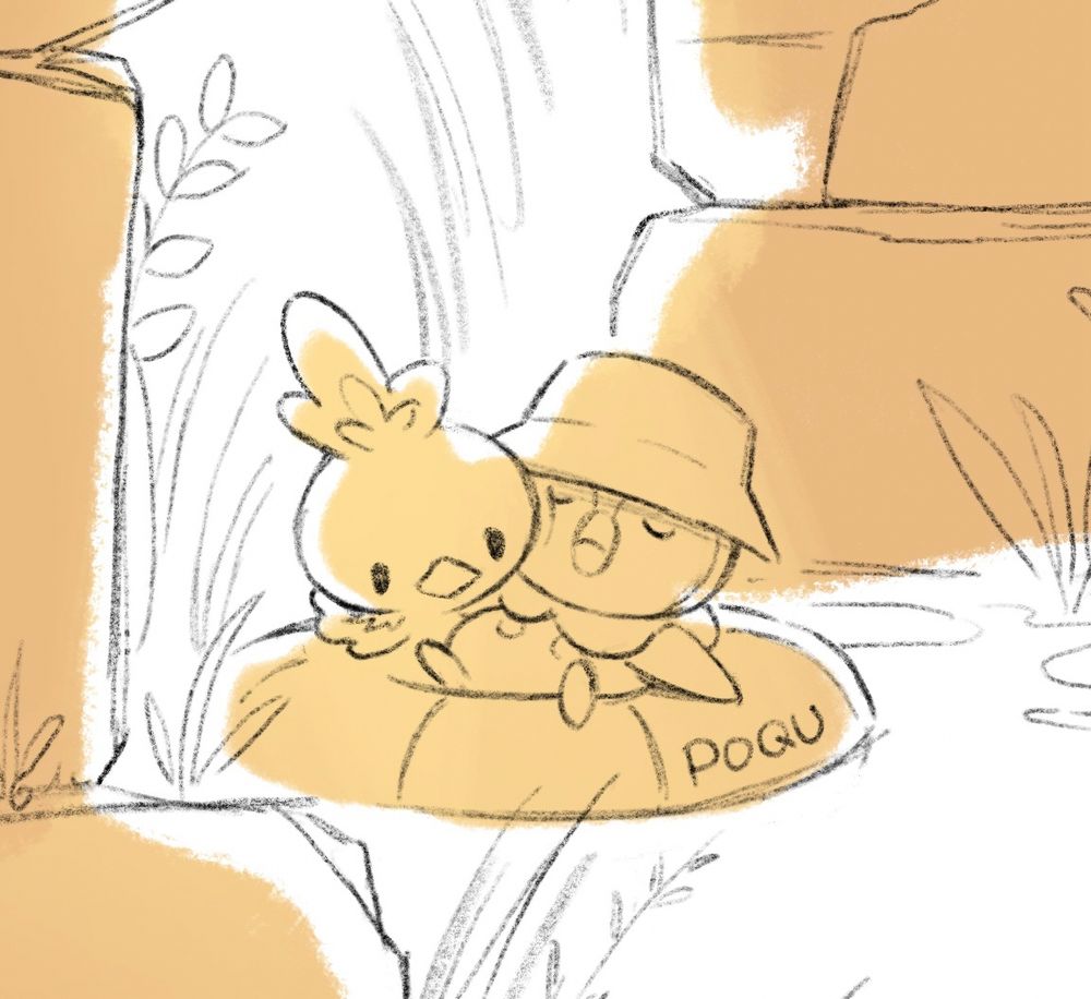 sketch of torchic and piplup floating in a floaty together