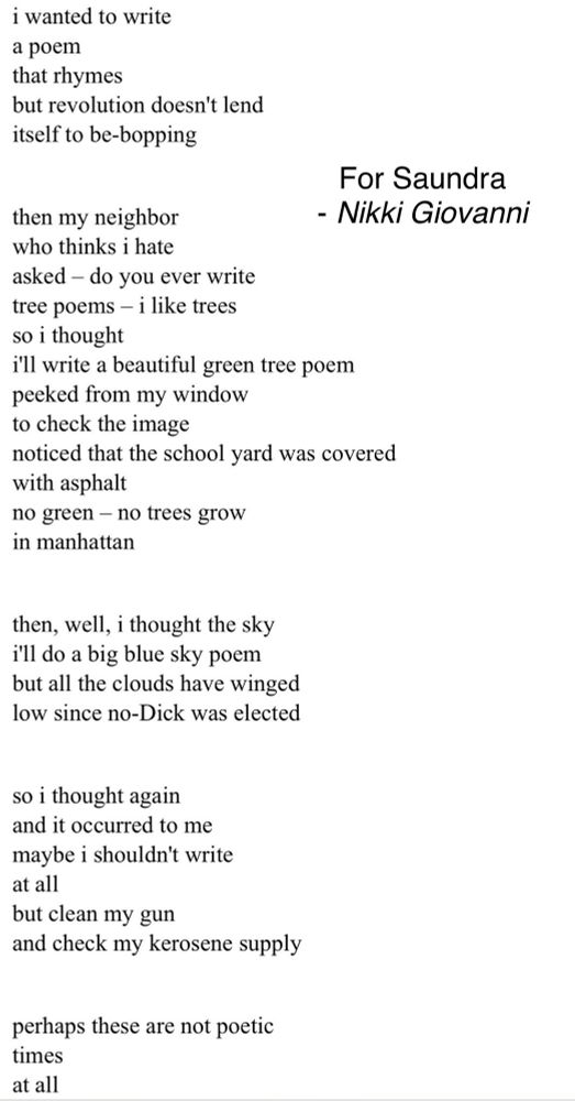 text of Nikki Giovanni’s poem, for saundra