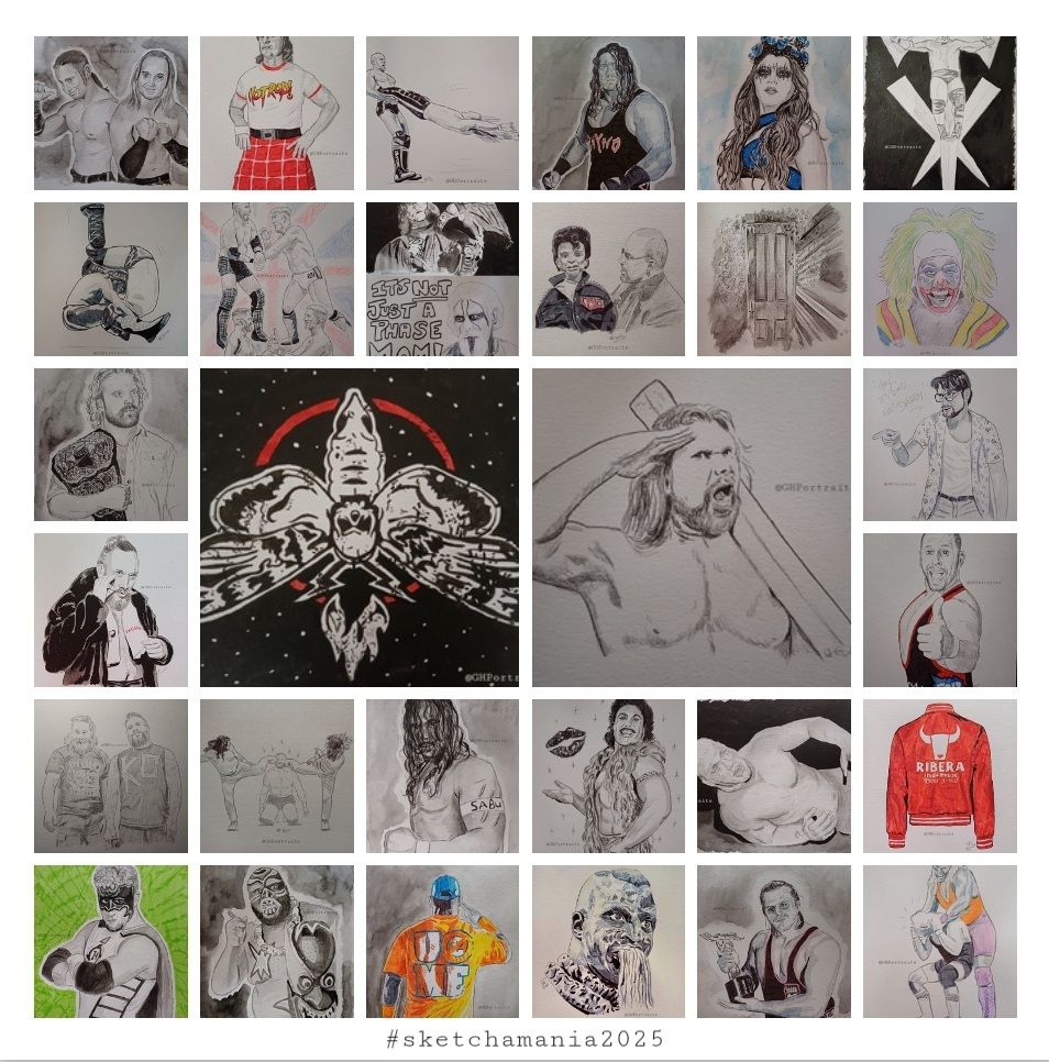 A collage of all my 31 art pieces for #sketchamania2025, using lots of different art media,Pen, pencil,paint,art pens, felt pens,& coloured pencils. It was fun❤️