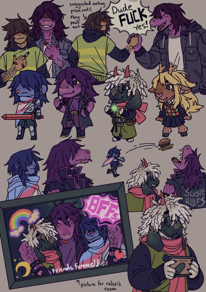 More drawings of Kris, Susie, Ralsei, and Noelle from DELTARUNE