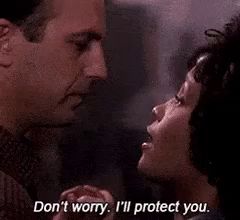 a man and a woman are holding hands and the woman is saying `` don 't worry , i 'll protect you ''
