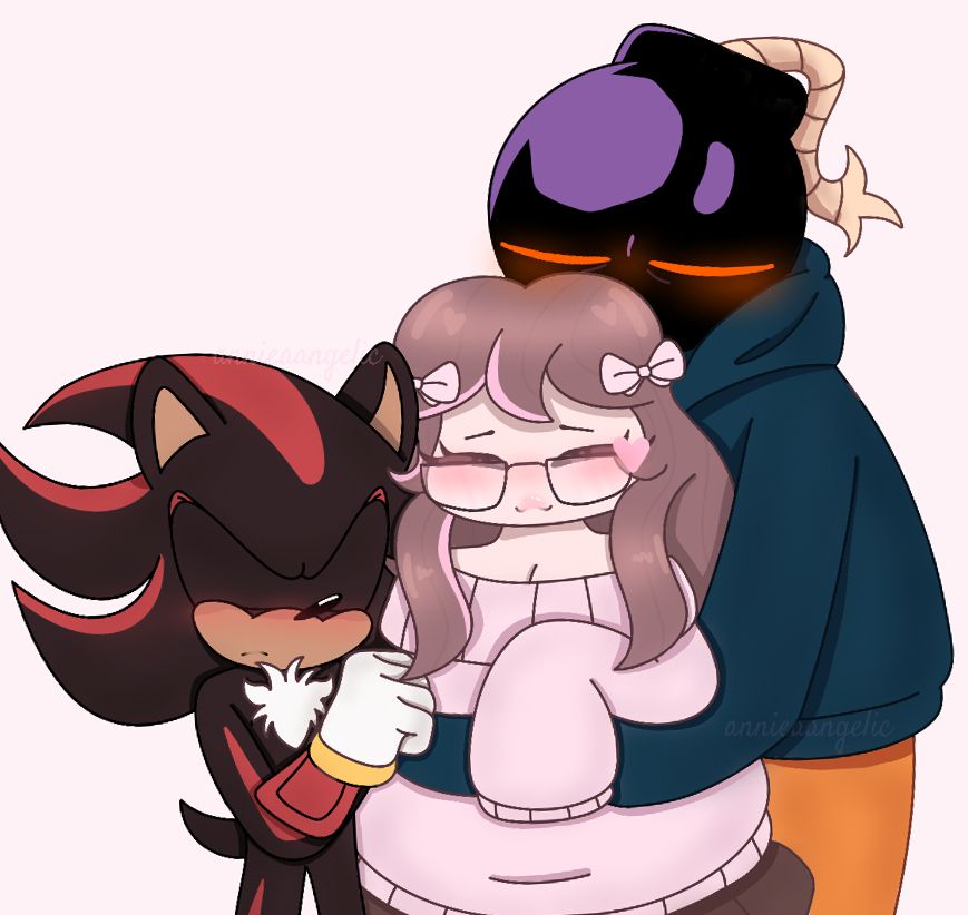 digital drawing of whitty from fnf and shadow the hedgehog hugging me