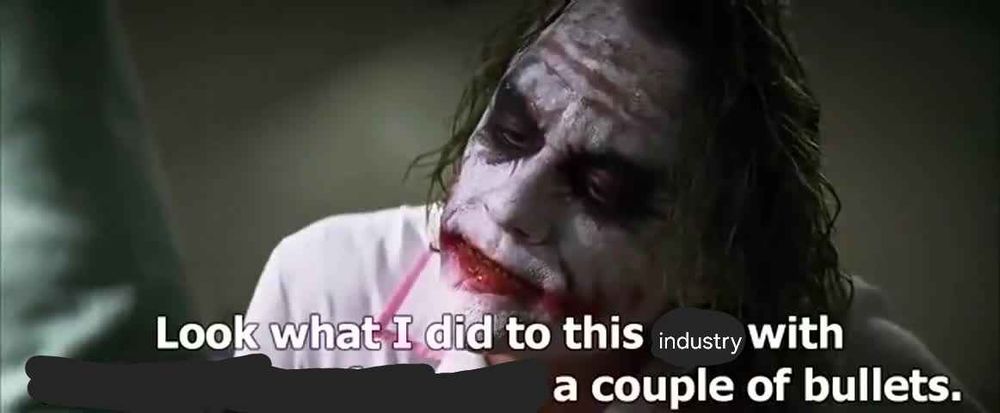A captioned still of the Joker altered to fit a current event 