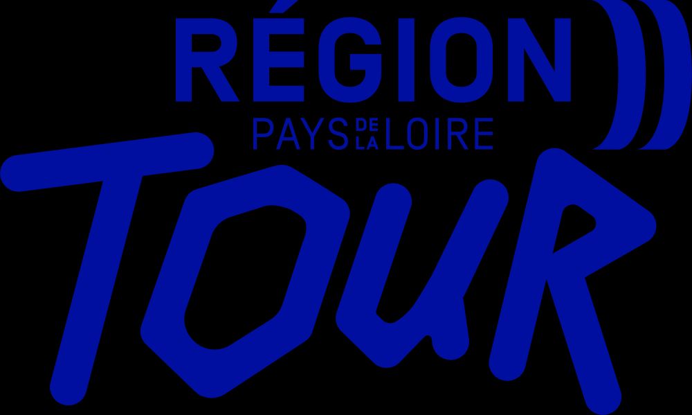 Logo du Région Pays de la Loire Tour. Où région et tour sont écrit en très gros, alors que la mention de Pays de la Loire est tout petit. Le tout dans un monochrome de bleu