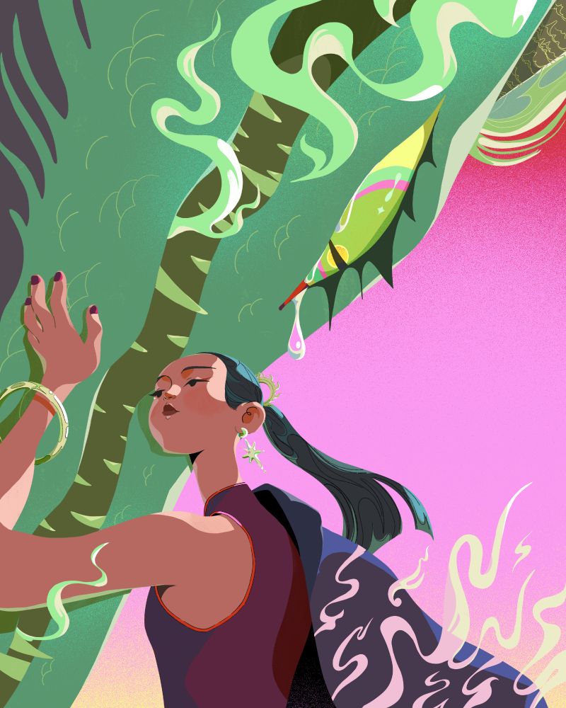 girl embracing a dragon who has big glistening tears