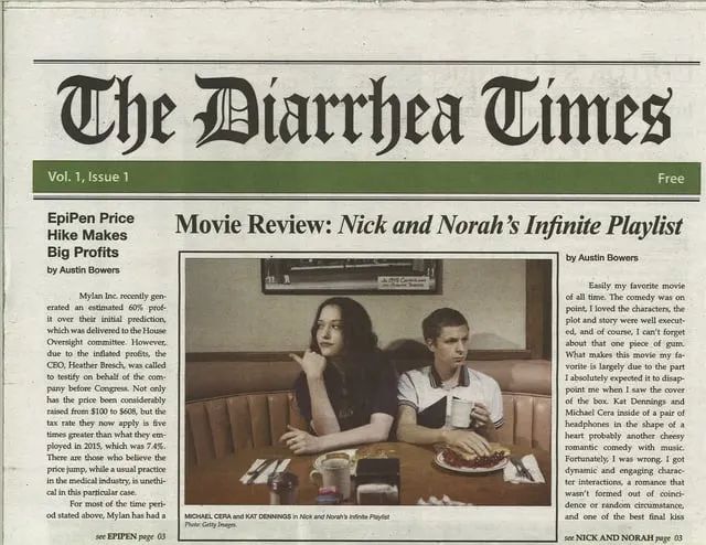 Screenshot of The Diarrhea Times from Nathan For You