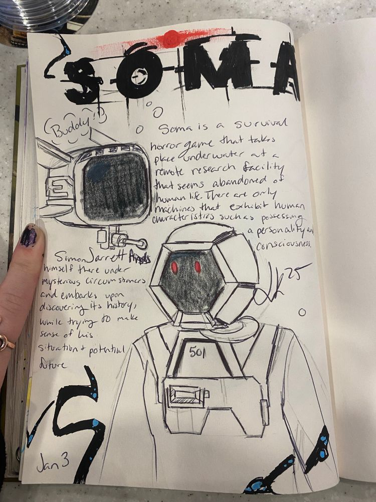 Two of the Robots from Soma with a description of the game