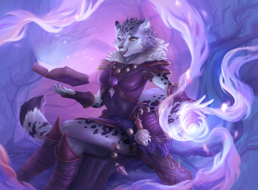 Furry girl casts magic that she just learned in a spell book.