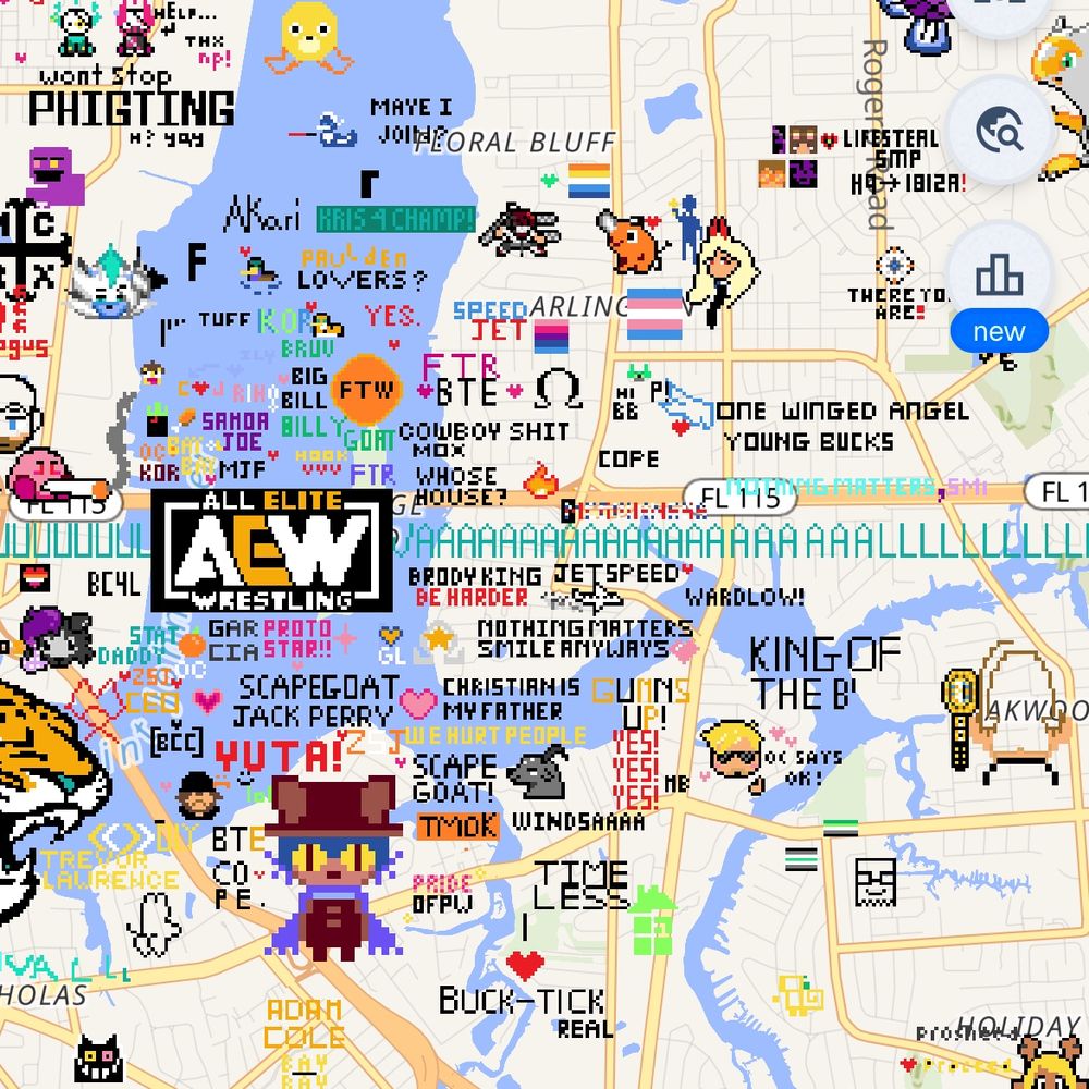 Loads of aew drawings in Jacksonville on the website https://wplace.live/
