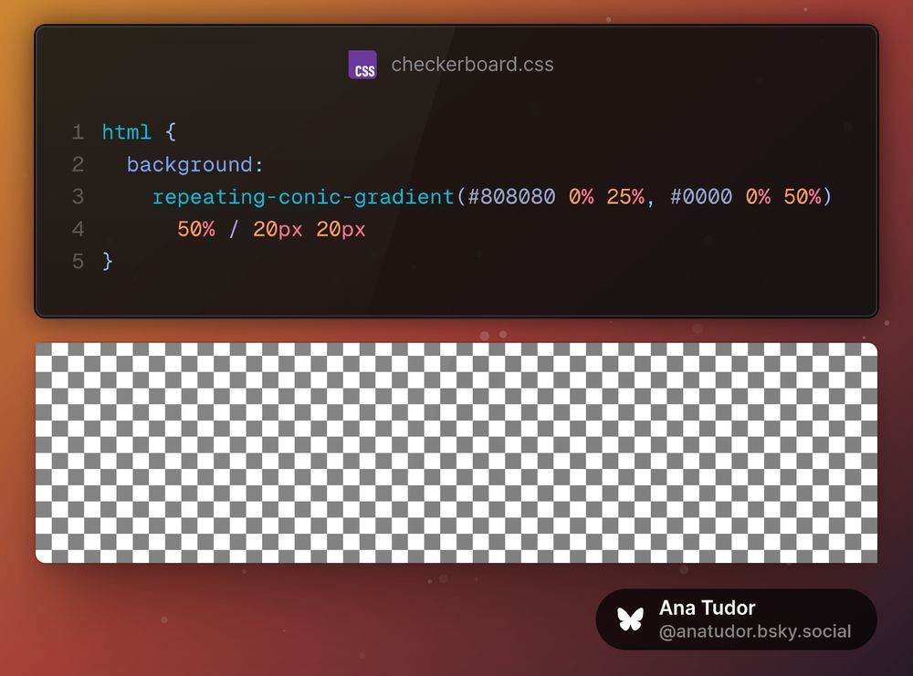 html {
  background: 
    repeating-conic-gradient(#808080 0% 25%, #0000 0% 50%) 
      50% / 20px 20px
}