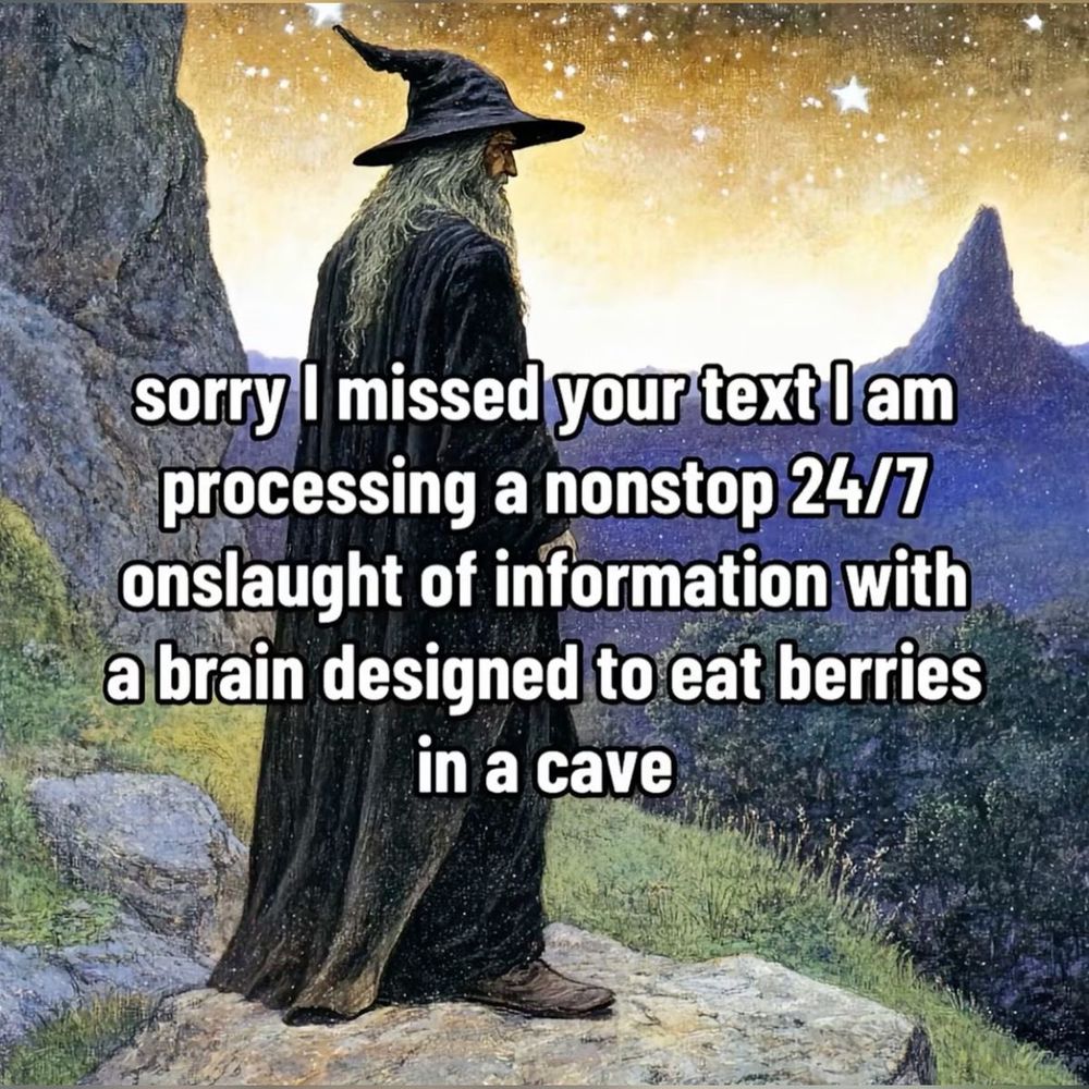 sorry I missed your text I am processing a nonstop 24/7 onslaught of information with a brain designed to eat berries in a cave
