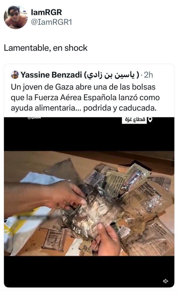 Comida arrojada en Gaza por el Gobierno de España desde aviones