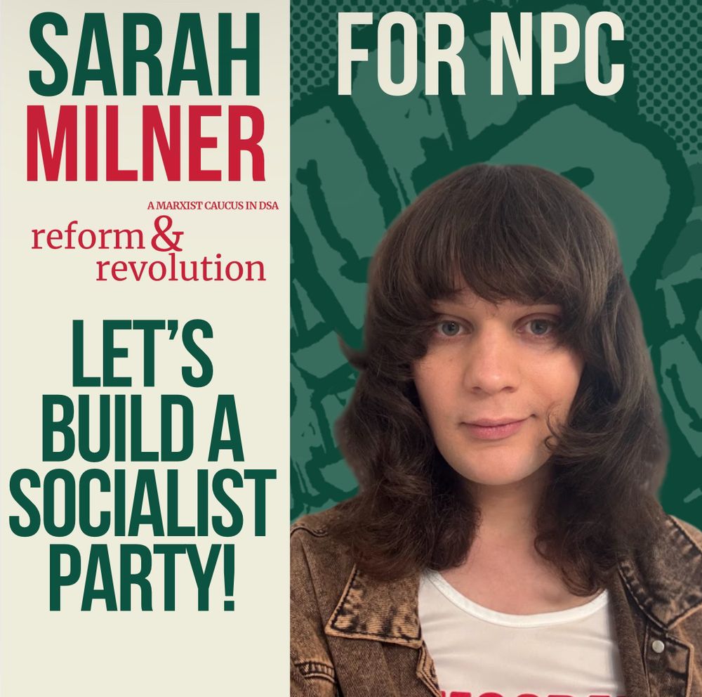 Campaign poster for Sarah Milner that reads โLetโs Build a Socialist Party!โ