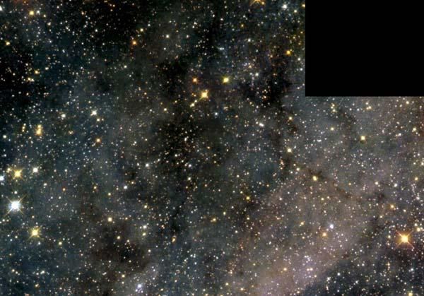 A stunning Hubble Space Telescope image showcasing over 10,000 stars in the Large Magellanic Cloud (LMC).  The vibrant colors and diverse stellar populations highlight the immense scale and beauty of this nearby galaxy.  The image shows the brightness of giant stars compared to our sun, if it were viewed at the same distance. Light from these stars began its journey long before recorded human history.