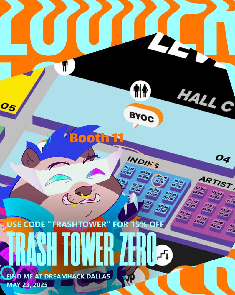 Trash Tower Zero will be in the Indie Playground for Dreamhack Dallas at booth 11 on May 23rd 2025!