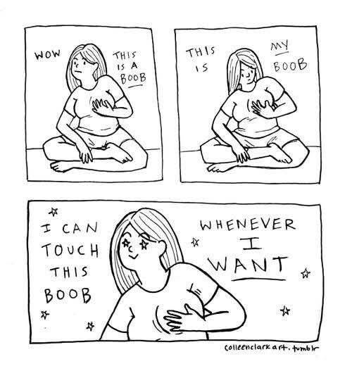 Woman touched her own boobs saying "this is my boob, I can touch this boob whenever I want" 