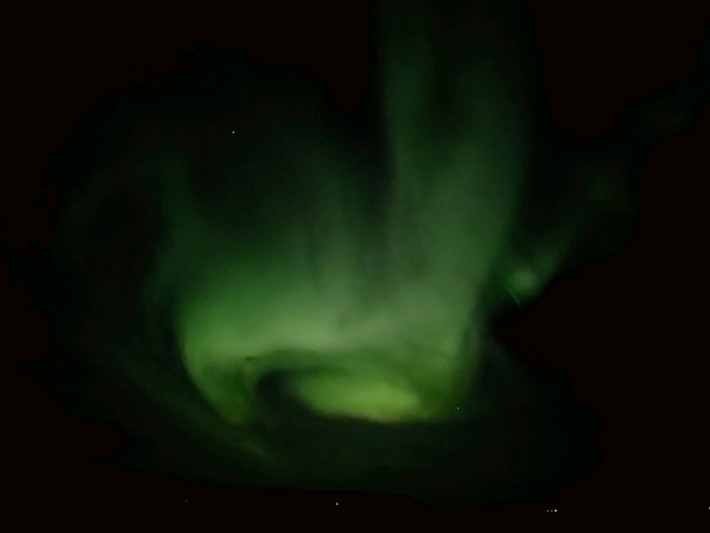 Video of swirling green aurora borealis recorded near Sauðafell, Iceland