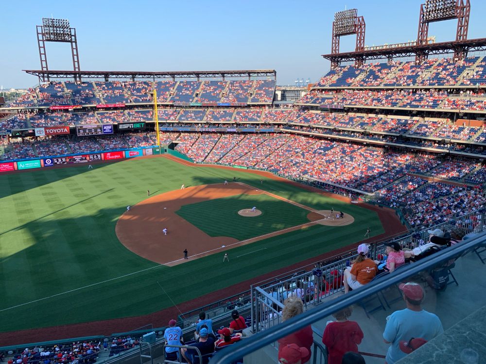 Aaron Nola pitching to a padre from the third bas side of citizen bank park