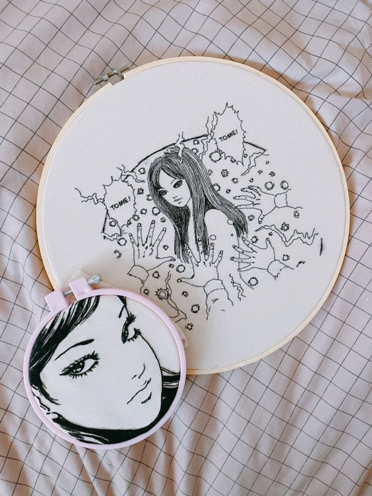 hand embroideries of junji ito’s tomie, by me 