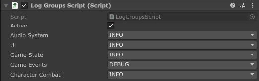 Screenshot of Unity Monobehaviour script UI in the Inspector that allows for setting of logging levels.