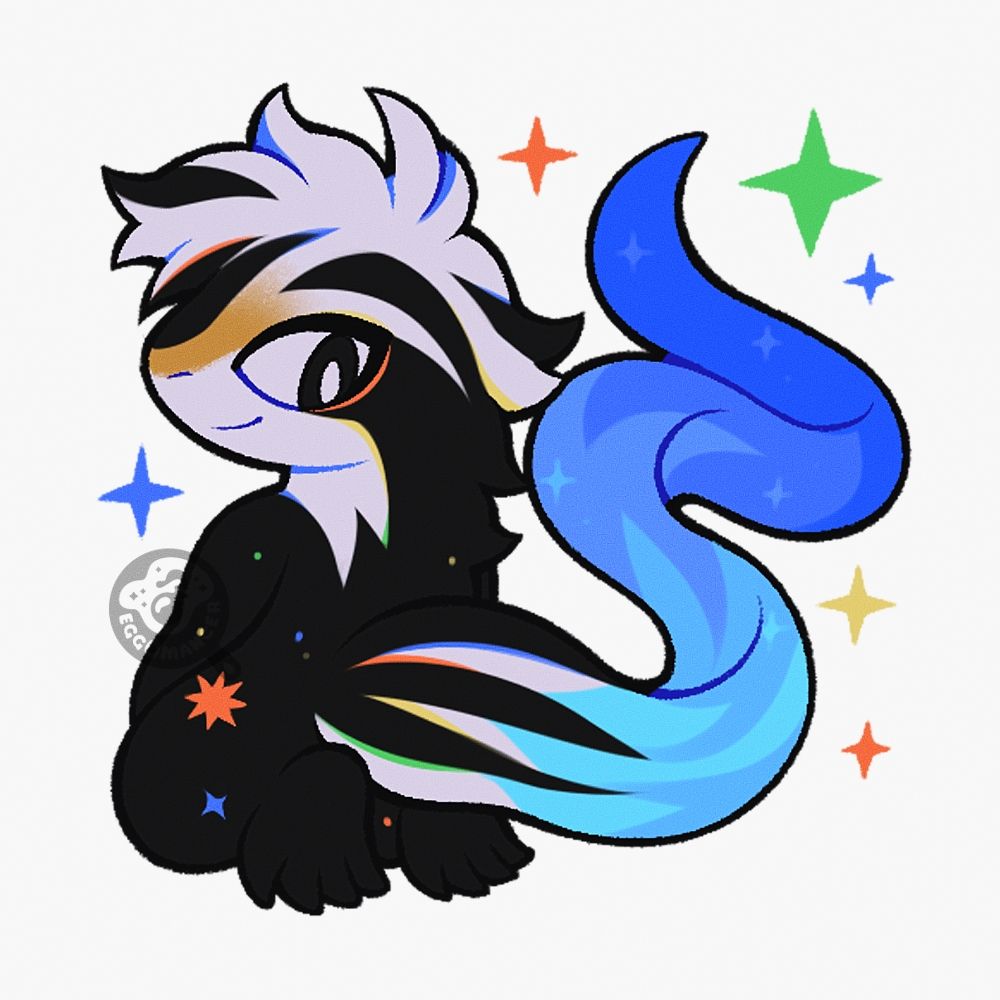 a chibi drawing of an anthropomorphic skink. they are sitting on their knees away from the camera with their head looking back.