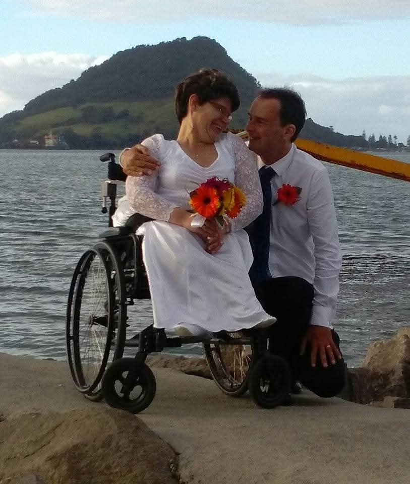 My wedding photo with Mount Maunganui in the background.