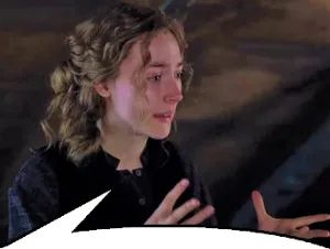 Jo March from "Little Women" (2019) with a speech bubble under her